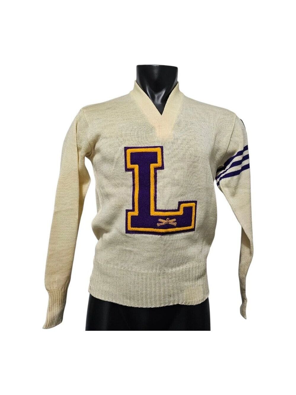 Vintage 1950s Mens Letterman Varsity Sweater Lancaster Ohio Baseball 100% Wool